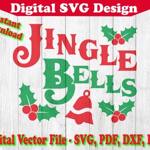 Jingle Bells Design Ornament Card Christmas SVG Instant Download Vector Cricut Silhouette 2 Color png dxf pdf svg X-Mas