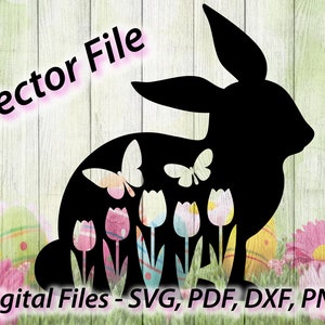 Spring Easter Flowers Lily Bunny Rabbit Design - Svg file - SVG - For Cricut For Silhouette  1 Color dxf png pdf