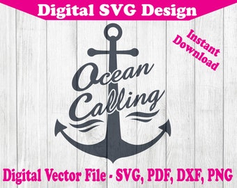 Ocean Calling Anchor SVG – Nautisk designvektor (digital nedladdning)
