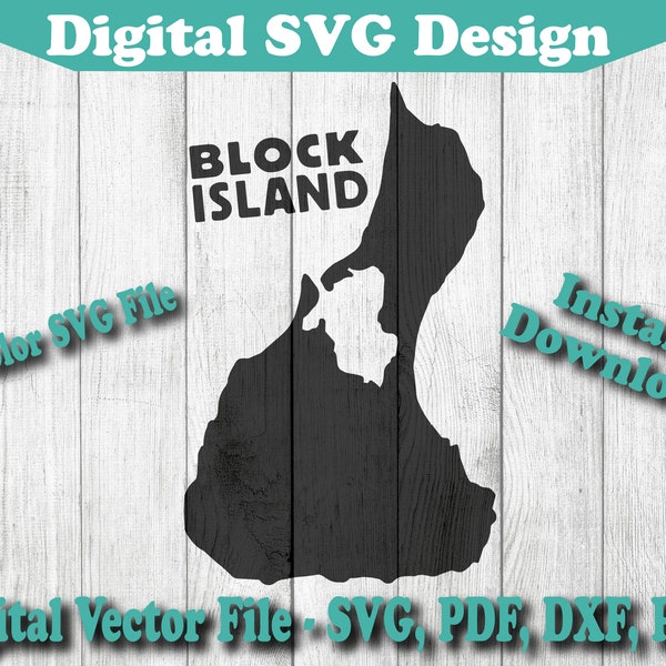 Block Island Map Design SVG Rhode Island Instant Download Vector Cricut Silhouette 1 Color png dxf pdf svg