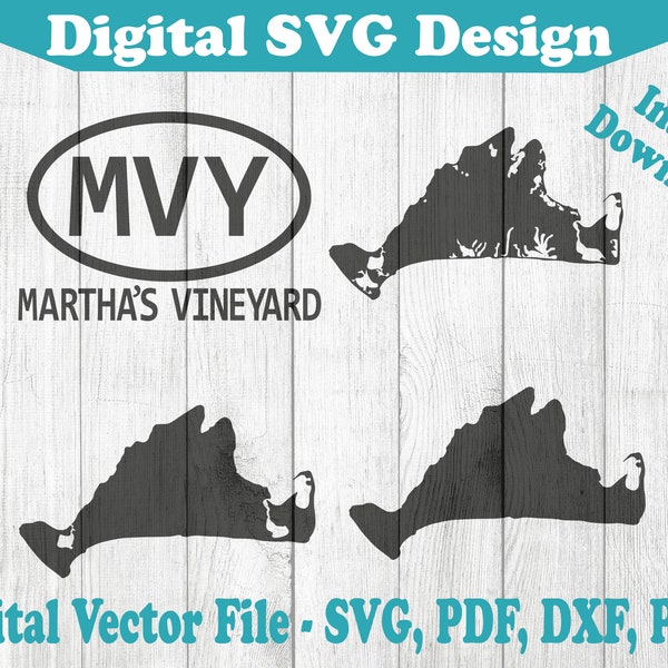 Martha's Vineyard MV Map Designs 3 Versions SVG Instant Download Vector Cricut Silhouette 1 Color png dxf pdf svg marthas