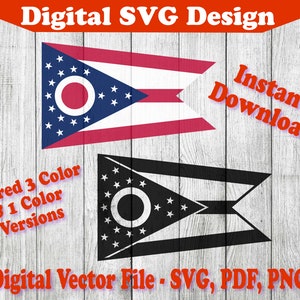 Ohio State Flag Design OH MAP svg, Silhouette, cricut, clipart cut file svg png pdf Layered 3 & 1 Color