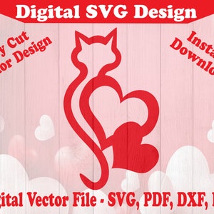 Cat Heart Design Svg, Valentine , Valentines Day svg, Valentines svg, Valentines files for Cricut, Silhouette Cameo, Valentines Day Love