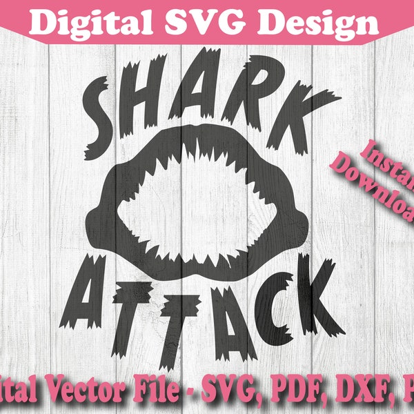 Shark Attack Kids Beach Design Svg file - SVG - For Cricut Silhouette Vector Cut File 1 Color png pdf dxf