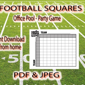 Big Game Super Football Squares Bowl Games Pool Party Instant Download Printable PDF High Quality