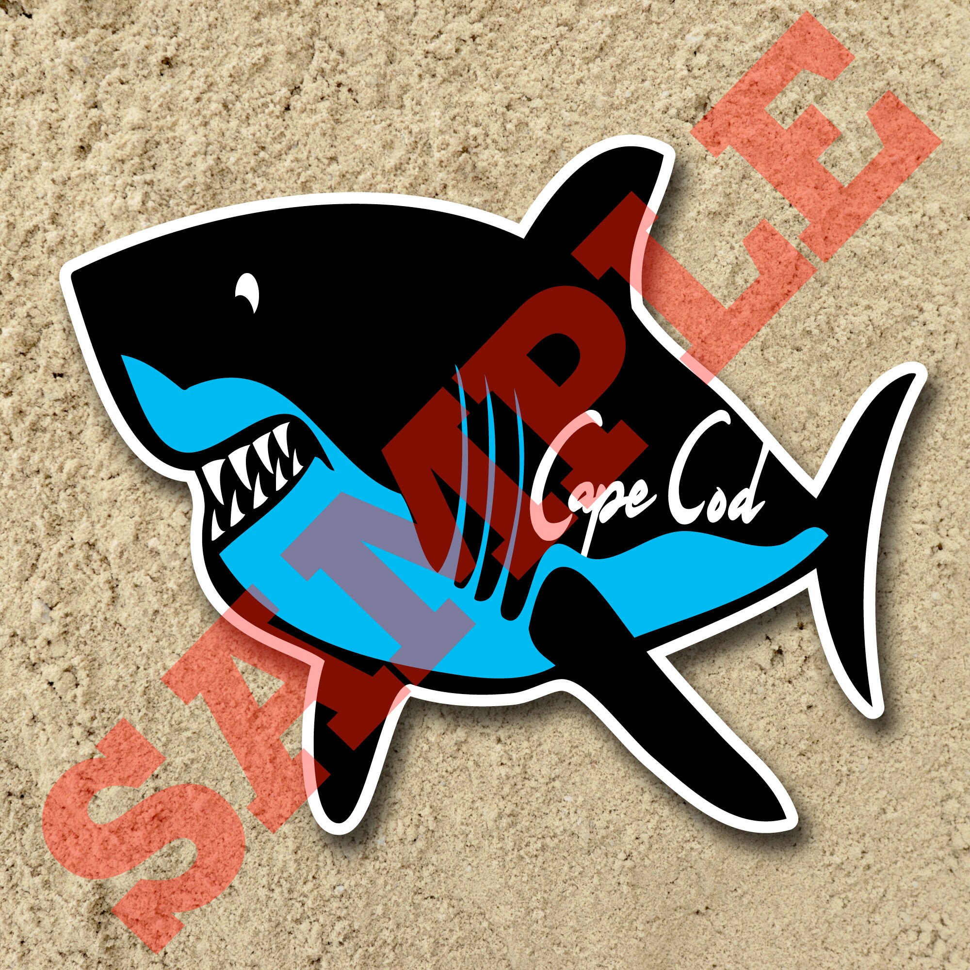 Cape Cod Blue & Black Cartoon Shark - Etsy