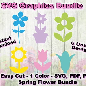 Flower Spring Bundle 6 Unique Designs Easter Mother&#39;s Day - Svg file - SVG - For Cricut For Silhouette  1 Color Files png pdf svg