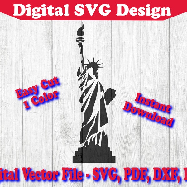 Statue of Liberty NY SVG design, New York City Silhouette, Cricut, 1 Color file Clipart svg pdf png vector commercial