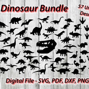 Dinosaur Graphics Bundle 57 Unique Designs lot T-Rex- Fichier SVG - SVG - Dino Pour Cricut Pour Silhouette 1 Couleur png pdf dxf