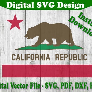 California State Flag Design CA Bear Republic svg, Silhouette, cricut, clipart coupe fichiers svg png dxf Multi-Color Layered
