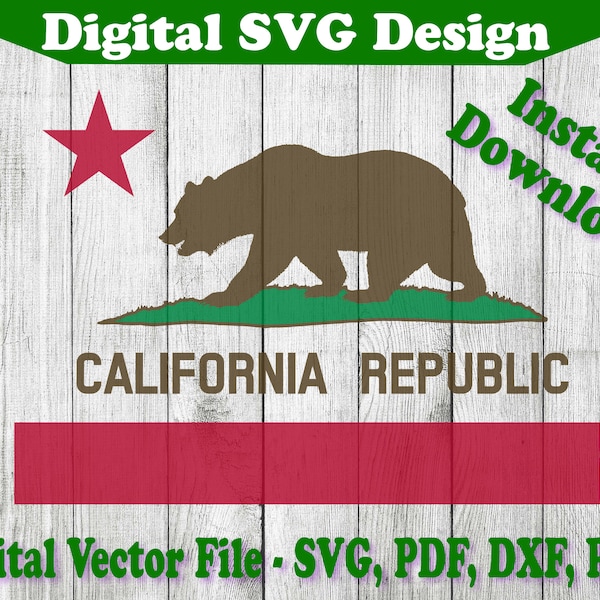 California State Flag Design CA Bear Republic svg, Silhouette, cricut, clipart cut files svg png dxf Multi-Color Layered