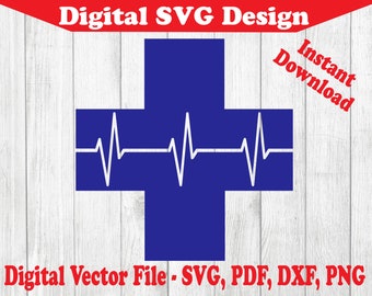 Cruz del latido del corazón SVG para servicios médicos de emergencia, símbolo médico paramédico (descarga digital)