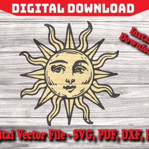 Victorian Sun Face Old Antique Design SVG cut file - Clipart - Vector - For Cricut Silhouette 2 Color svg pdf png dxf