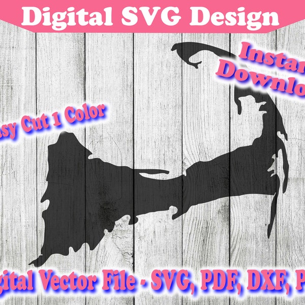 Cape Cod Detailed Map Design SVG Instant Download Vector Cricut Silhouette 1 Color Cut File Clipart png dxf pdf svg