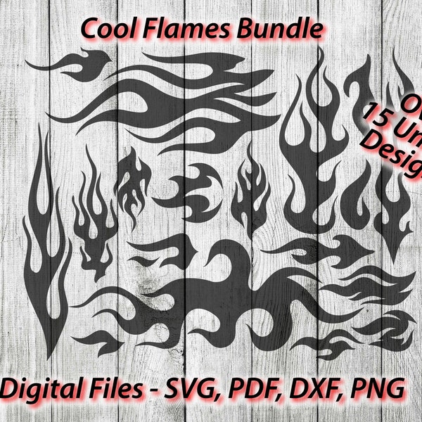 Cool Flames Unique Design lot Svg file - SVG - Fire For Cricut For Silhouette  1 Color png pdf dxf