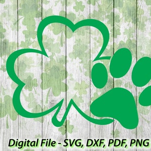 Shamrock Dog Paw ontwerp afbeelding - St Patricks Day Svg-bestand - Ierse SVG - Vector - voor Cricut silhouet 1 kleur svg png dxf pdf Ierland