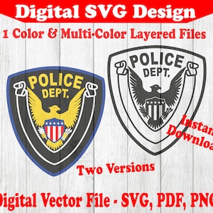 Politieagent Eagle Patch Design SVG, Cop wetshandhaving First Responder silhouet, Cricut, clipart gesneden bestand PDF PNG