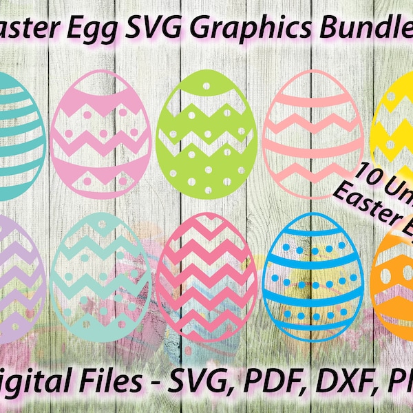 Easter Egg Designs Spring Bundle 10 Unique Easter Eggs - Svg file - SVG - For Cricut For Silhouette Files png pdf dxf