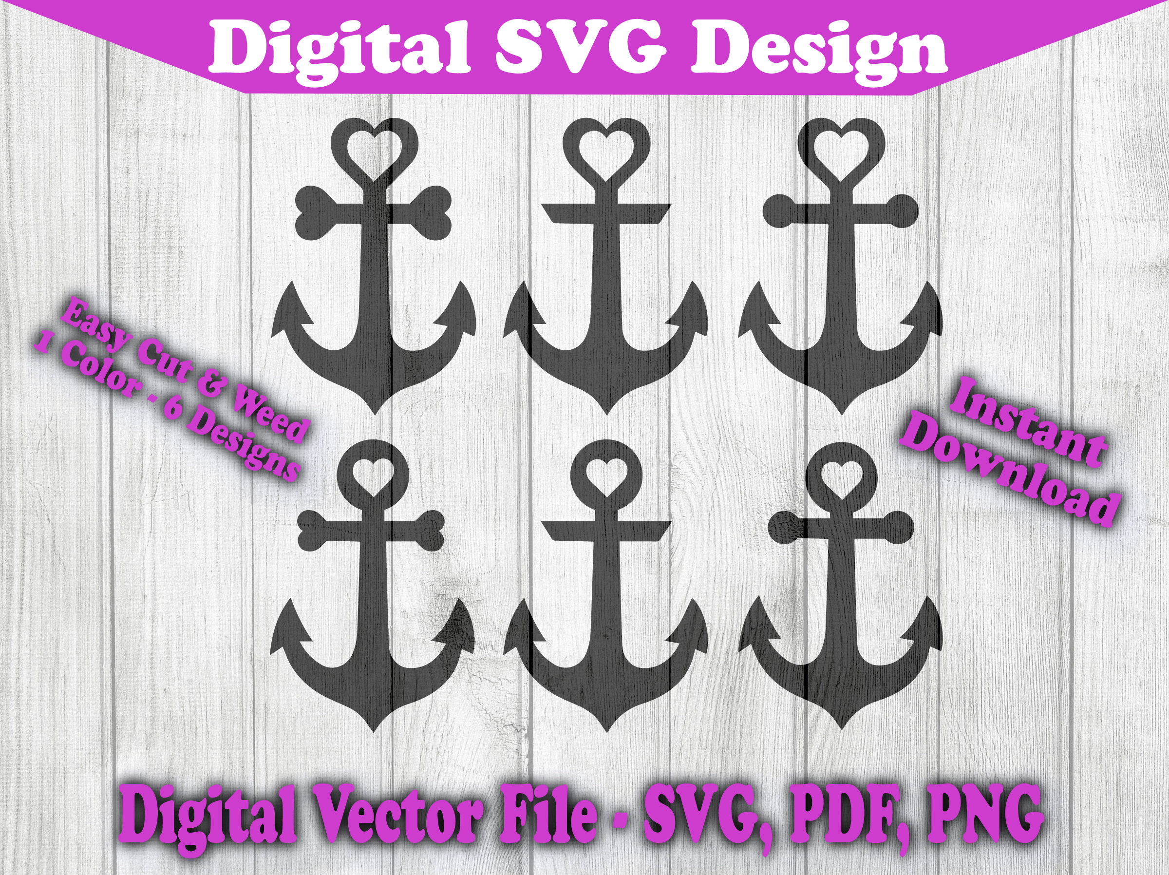 Nautical Heart Anchor 6 Unique Designs Bundle Svg Files Etsy