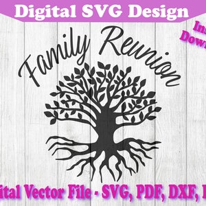 Family Reunion Tree Design SVG file di taglio - Clipart - Vettore - Per Cricut Silhouette 1 Colore svg pdf png dxf t-shirt