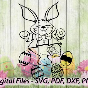 Happy Easter Bunny Rabbit Design Eggs - Svg file - SVG - For Cricut For Silhouette  1 Color svg png pdf