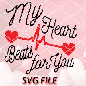 Mijn hart klopt voor jou Valentijnsdag ontwerp Svg-bestand Valentijnsdag - voor Cricut voor silhouet - png pdf 2 kleur
