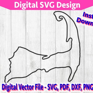 Cape Cod Umriss Karte Design SVG Instant Download Vektor Cricut Silhouette 1 Farbe geschnitten Datei Clipart png dxf pdf svg