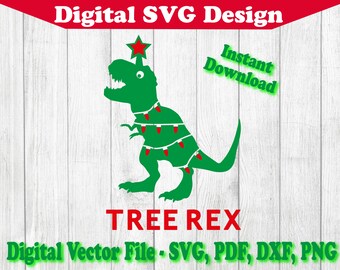 Tree Rex Christmas Design Toddler Tee Ornament Card Christmas SVG Instant Download Vector Cricut Silhouette 2 Color png dxf pdf svg Dinosaur
