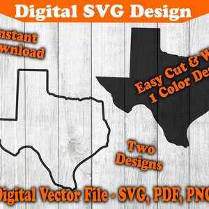 Texas State Map Design Outlined and Solid Texas State SVGs Cowboy Country Vector SVG - For Cricut Silhouette 1 Color png pdf svg