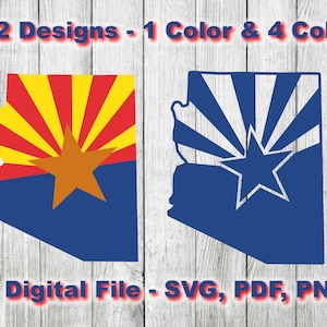 Arizona State Flag Design AZ KAART SVG, silhouet, cricut, clipart gesneden bestanden SVG PNG 3 & 1 kleur