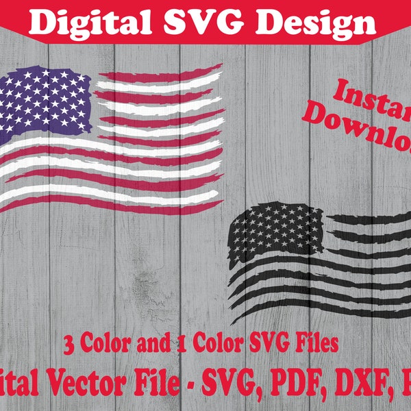 Distressed Waving USA Flag Design SVG File - US Patriotic Instant Download Vector For Cricut Silhouette Layered 3 Color 1 Color png pdf svg