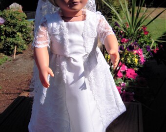 Wedding Dress for 18" Doll includes matching veil, bag and pantaloons