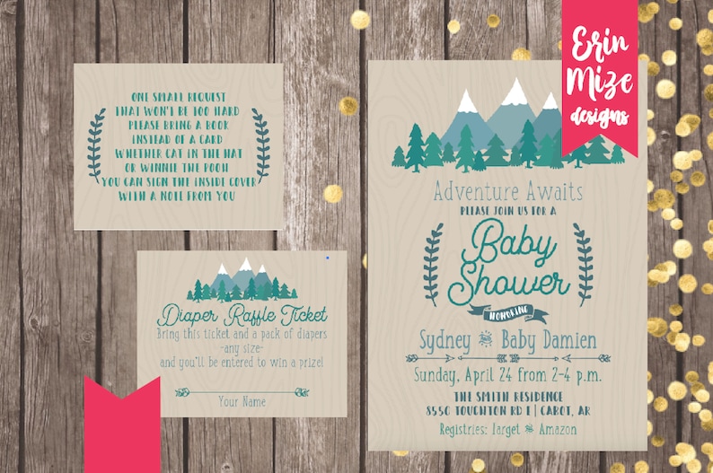 BOOK REQUEST ONLY Adventure Awaits Baby Shower Adventure Baby Shower Invitation Adventure Begins Baby Shower Invitation Mountain Adventure