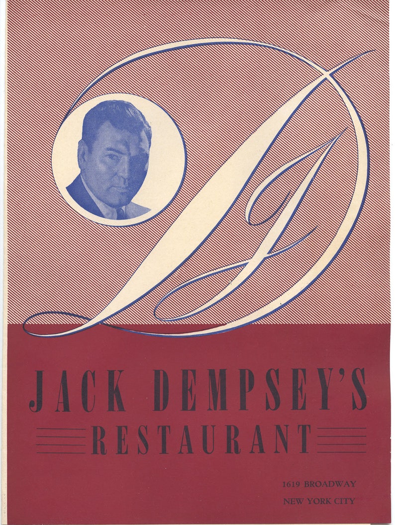 1619 Broadway Jack Dempsey's Restaurant Lunch Menu New York City 1951