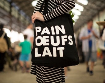 Hand Screenprinted Farmers Market Cotton Shopper Tote Bag in English or French!