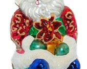Christopher Radko - GREENHOUSE GREETINGS - Santa - Poinsettia - Christmas Ornament - Tree Decoration - Blown Glass - Vintage - Retired