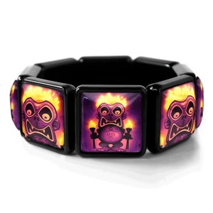Retro Flaming Tiki Mann polynesische Sammlung Jet schwarz Armreif Charm Armband JBSBB-18