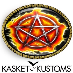 Flaming Pentagram Belt Buckle - Gothic Occult Pentacle Buckle - 328