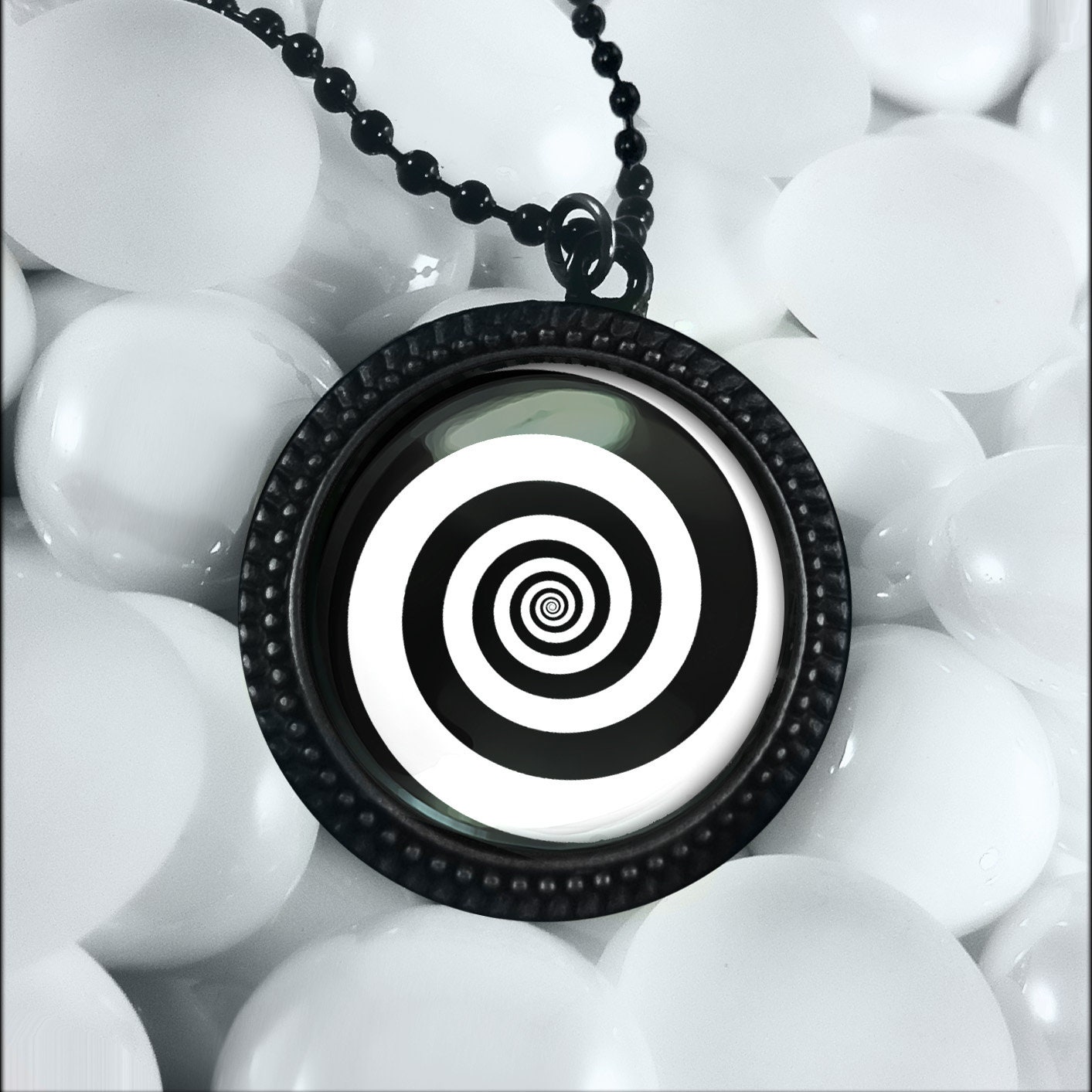 Twilight Zone Necklace - Hypnotic Spiral Glass Jet Black Twilight Zone Necklace - Hypnotic Spiral Glass Jet Black
