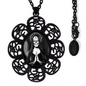 Santa Muerte Necklace - Day of the Dead Reaper Pendant + 24&quot; Inch Black Chain - 119-JBFN