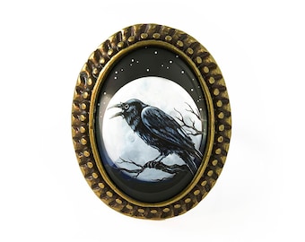 Antiquario Bronzo Golo Corvo Mai più regolabile Halloween Anello 97-BOR