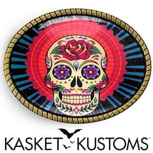 Mexican Sugar Skull Belt Buckle - Day of the Dead Tattoo Gold or Silver Buckle - 54-2