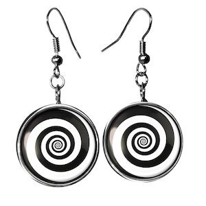 Twilight Zone Earrings - Hypnotic Spiral Silver Drop Dangle Earrings - 347-SLRE