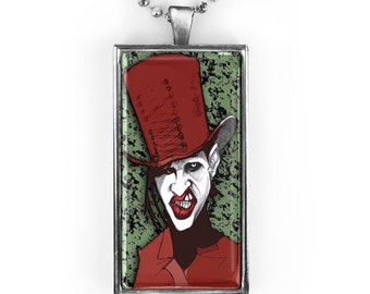 Collar de plata de ley Marilyn Manson Gothic Shock Rock Industrial Band Album Art Logo Colgante de cristal rectangular hecho a mano + cadena de 61 cm