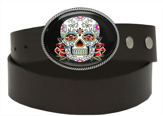 Day of the Dead Belt Buckle - Dia De Los Muertos Sugar Skull  display picture 1