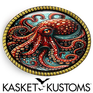 Boucle de ceinture Kraken - Art coloré de pieuvre, argent ou or antique, boucle ovale faite main - 1022