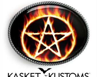 666 Pentagram Belt Buckle - Gothic Occult Satanic Pentacle Silver Gold Buckle - 336