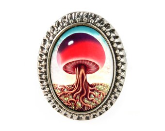Antike Silber Magie Pilz verstellbar psychedelischen Ring 227-SOR