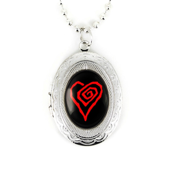Silver Marilyn Manson Twisted Heart Glass Keepsake Shock Rock Locket Necklace 173-SLN + 24" Inch Chain