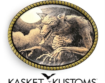 The Howling Wolf Brass Wolf Head Belt Buckle - Etsy display picture 2